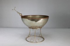 Arts & Crafts Style Silver-Plated Punch Bowl on Scroll Stand with Ladle - Thumbnail 3