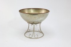 Arts & Crafts Style Silver-Plated Punch Bowl on Scroll Stand with Ladle - Thumbnail 4