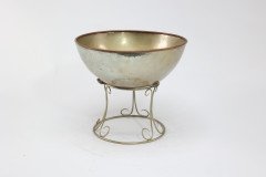 Arts & Crafts Style Silver-Plated Punch Bowl on Scroll Stand with Ladle - Thumbnail 5