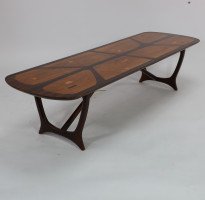 Heals. A Single Mid-Century "Long Tom" Coffee Table with Various Inlaid Woods - Thumbnail 1