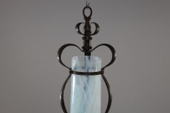 Arts & Crafts Wrought Iron Lantern with Uranium/Vaseline Slag Glass Shade - Thumbnail 3