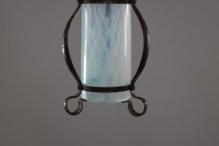 Arts & Crafts Wrought Iron Lantern with Uranium/Vaseline Slag Glass Shade - Thumbnail 4
