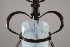 Arts & Crafts Wrought Iron Lantern with Uranium/Vaseline Slag Glass Shade - Thumbnail 5