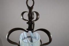 Arts & Crafts Wrought Iron Lantern with Uranium/Vaseline Slag Glass Shade - Thumbnail 8