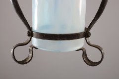 Arts & Crafts Wrought Iron Lantern with Uranium/Vaseline Slag Glass Shade - Thumbnail 9