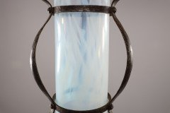 Arts & Crafts Wrought Iron Lantern with Uranium/Vaseline Slag Glass Shade - Thumbnail 10