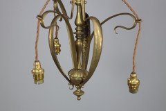 Arts & Crafts Brass Three Arm Ceiling Light - Thumbnail 4