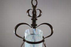 Arts & Crafts Wrought Iron Lantern with Uranium/Vaseline Slag Glass Shade - Thumbnail 12