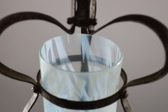 Arts & Crafts Wrought Iron Lantern with Uranium/Vaseline Slag Glass Shade - Thumbnail 13