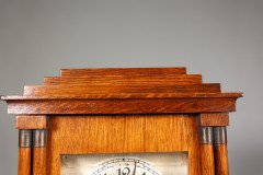 A Continental Arts & Crafts Oak Mantle Clock with Carved Stylised Glasgow Roses - Thumbnail 21