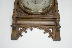 A Large Gothic Revival Carved Oak Barometer with Rare Snail Tail Thermometer - Thumbnail 2