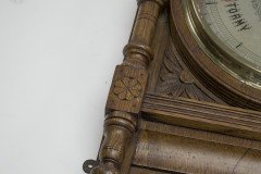 A Large Gothic Revival Carved Oak Barometer with Rare Snail Tail Thermometer - Thumbnail 6