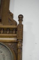 A Large Gothic Revival Carved Oak Barometer with Rare Snail Tail Thermometer - Thumbnail 9