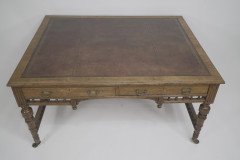 Alfred Waterhouse (style Of). A Gothic Revival Oak Partners Desk with Two Drawers Each Side - Thumbnail 2