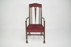 Liberty & Co., attr Arts & Crafts Mahogany Armchair Inlaid with a Pewter Heart - Thumbnail 2