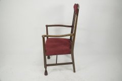 Liberty & Co., attr Arts & Crafts Mahogany Armchair Inlaid with a Pewter Heart - Thumbnail 4