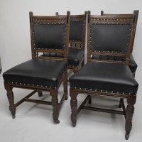 Lamb of Manchester a Set of Four Aesthetic Movement Oak & Leather Dining Chairs - Thumbnail 2
