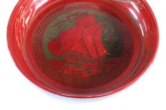Bernard Moore, Red Flambe' Bowl Painted by E. Hope Beardmore with a Galleon - Thumbnail 3