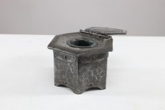 Liberty & Co., Style of. An Arts & Crafts Pewter Inkwell with a Green Ruskin Jewel & Original Ink Liner - Thumbnail 2