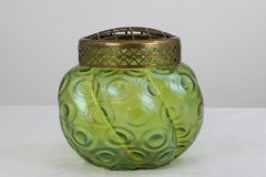 Loetz Attributed, a Green Swirl Glass Flower Holder with Decorative Brass Top - Thumbnail 2