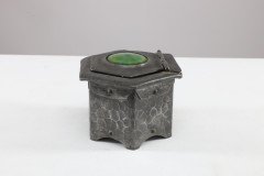 Liberty & Co., Style of. An Arts & Crafts Pewter Inkwell with a Green Ruskin Jewel & Original Ink Liner - Thumbnail 4
