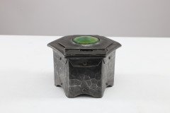 Liberty & Co., Style of. An Arts & Crafts Pewter Inkwell with a Green Ruskin Jewel & Original Ink Liner - Thumbnail 5