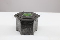 Liberty & Co., Style of. An Arts & Crafts Pewter Inkwell with a Green Ruskin Jewel & Original Ink Liner - Thumbnail 8