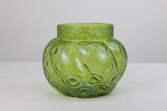 Loetz Attributed, a Green Swirl Glass Flower Holder with Decorative Brass Top - Thumbnail 12