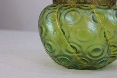 Loetz Attributed, a Green Swirl Glass Flower Holder with Decorative Brass Top - Thumbnail 9
