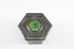 Liberty & Co., Style of. An Arts & Crafts Pewter Inkwell with a Green Ruskin Jewel & Original Ink Liner - Thumbnail 11