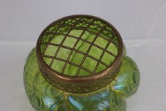 Loetz Attributed, a Green Swirl Glass Flower Holder with Decorative Brass Top - Thumbnail 5