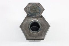 Liberty & Co., Style of. An Arts & Crafts Pewter Inkwell with a Green Ruskin Jewel & Original Ink Liner - Thumbnail 13