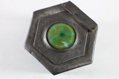 Liberty & Co., Style of. An Arts & Crafts Pewter Inkwell with a Green Ruskin Jewel & Original Ink Liner - Thumbnail 12