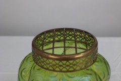 Loetz Attributed, a Green Swirl Glass Flower Holder with Decorative Brass Top - Thumbnail 6
