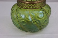 Loetz Attributed, a Green Swirl Glass Flower Holder with Decorative Brass Top - Thumbnail 7