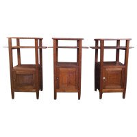 Three Arts & Crafts Oak Bedside Cabinets with Marble Tops & Extending Shelves - Thumbnail 11