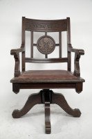 Charles Eastlake Attributed, Aesthetic Movement Walnut & Carved Swivel Desk Armchair - Thumbnail 2