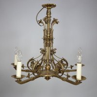 In the manner of Dr. Christopher Dresser, Aesthetic brass five-arm chandelier - Thumbnail 2