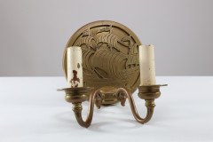 A Pair of Arts & Crafts Brass Wall Lights with Galleons in Sail - Thumbnail 3