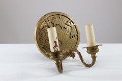 A Pair of Arts & Crafts Brass Wall Lights with Galleons in Sail - Thumbnail 4