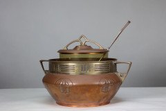 Carl Deffner. Early Secessionist Style Copper & Brass Punch Bowl & Lid - Thumbnail 4