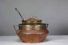 Carl Deffner. An Early Secessionist Style Copper & Brass Punch Bowl & Lid - Thumbnail 6