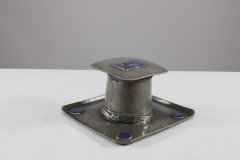 Liberty & Co., an Arts & Crafts Pewter Inkwell with Violet Enamel Decoration - Thumbnail 4