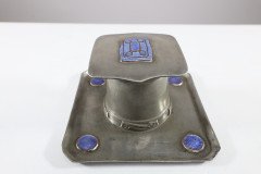 Liberty & Co., an Arts & Crafts Pewter Inkwell with Violet Enamel Decoration - Thumbnail 10