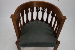 Arts & Crafts Oak Armchair with Stylised Floral Upright Decoration - Thumbnail 7