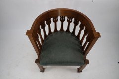 Arts & Crafts Oak Armchair with Stylised Floral Upright Decoration - Thumbnail 8
