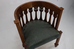 Arts & Crafts Oak Armchair with Stylised Floral Upright Decoration - Thumbnail 10