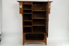 Arts & Crafts Oak Glazed Bookcase with inset period tiles - Thumbnail 2