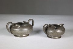 Liberty & Co., An English Pewter 0966 Arts & Crafts Milk & Sugar Bowl - Thumbnail 3