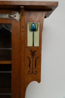 Arts & Crafts Oak Glazed Bookcase with inset period tiles - Thumbnail 10